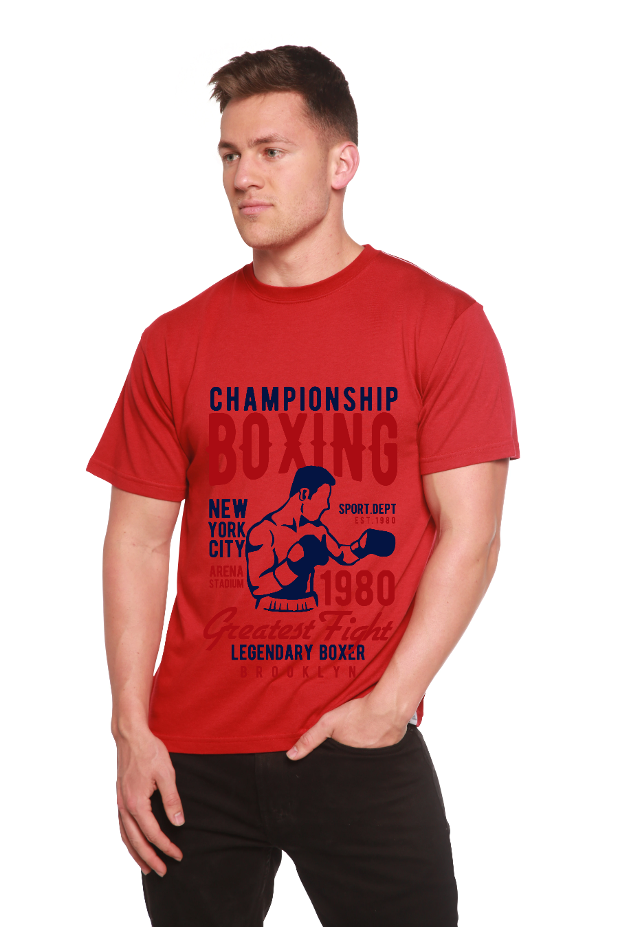 Camiseta gráfica de manga corta de bambú/algodón orgánico para hombre, Boxeo de Campeonato