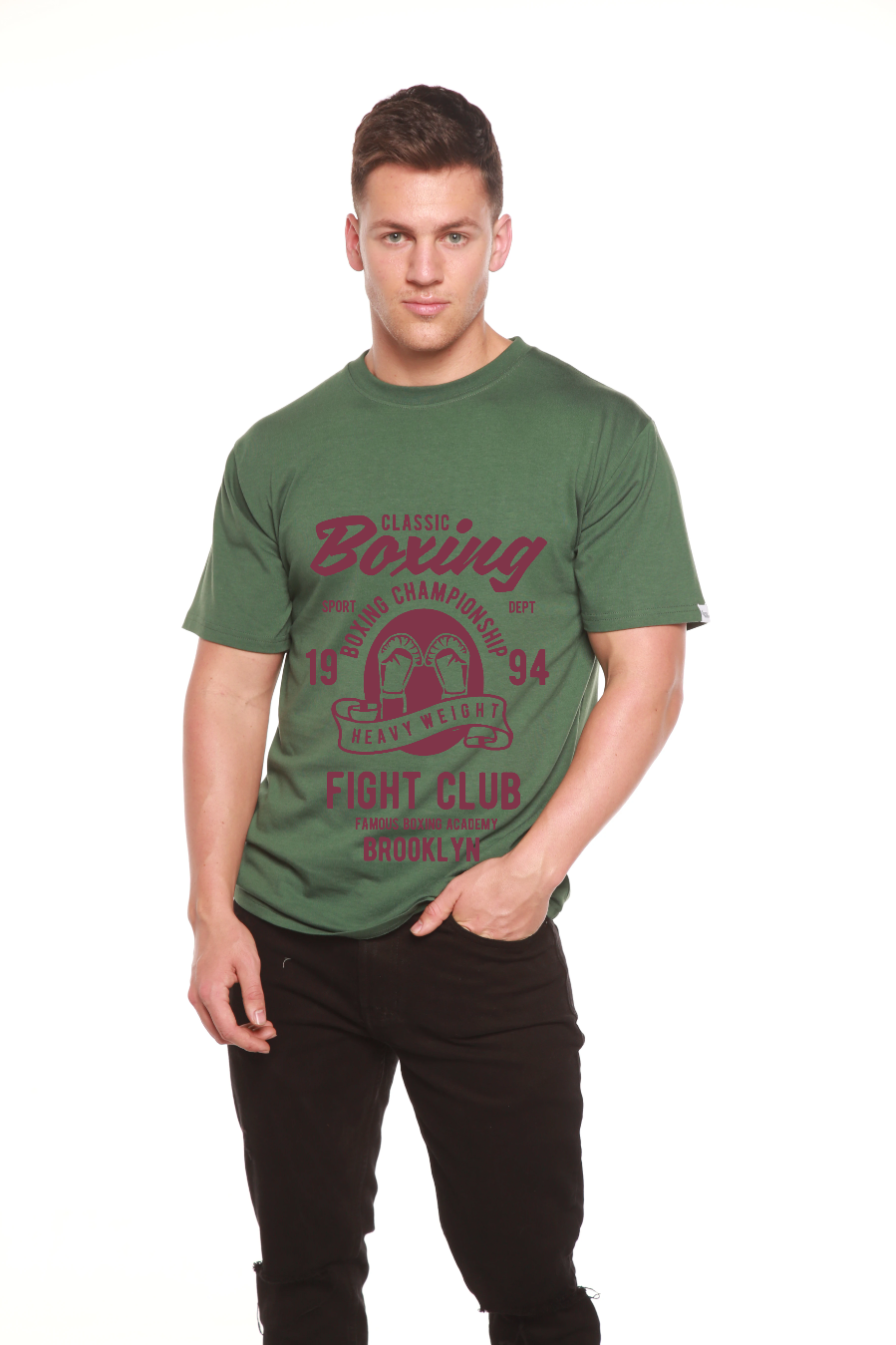 Camiseta Gráfica Clásica de Boxeo para Hombre de Manga Corta de Viscosa de Bambú/Algodón Orgánico