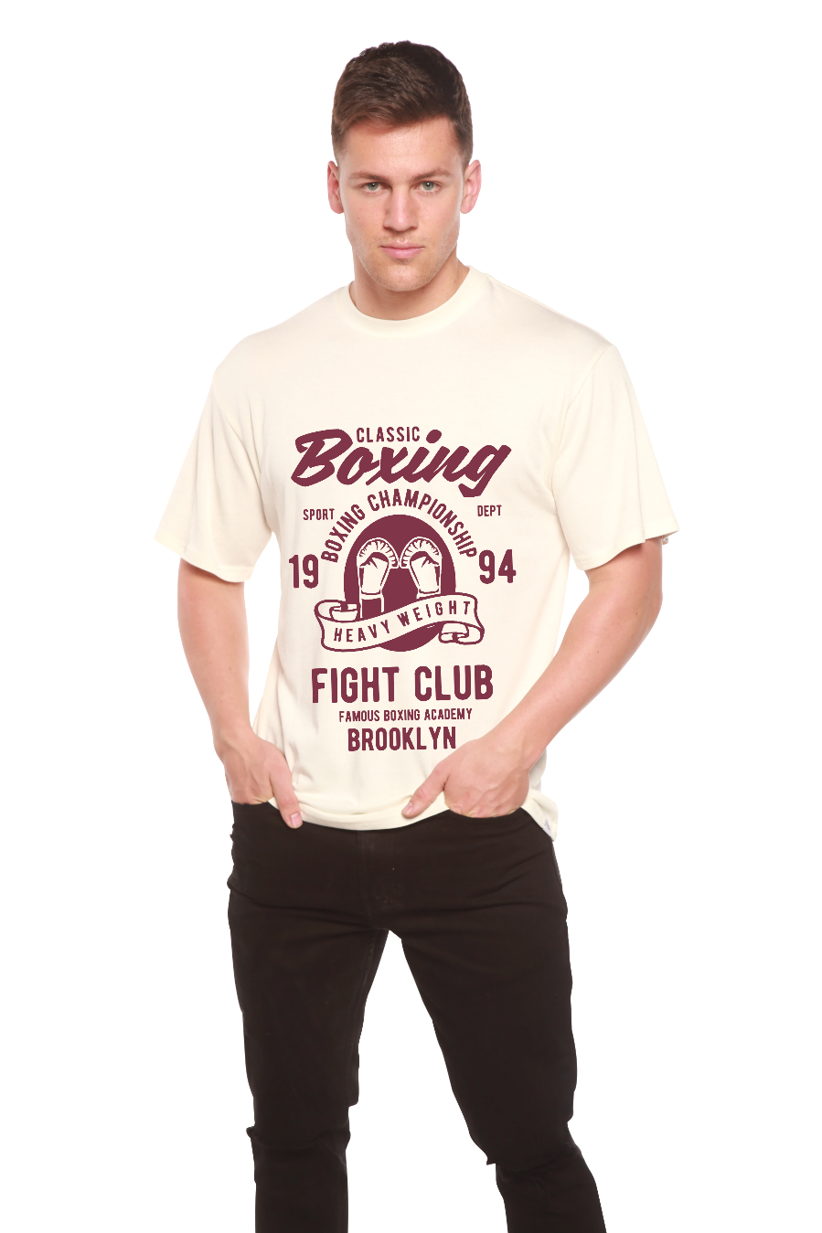 Camiseta Gráfica Clásica de Boxeo para Hombre de Manga Corta de Viscosa de Bambú/Algodón Orgánico