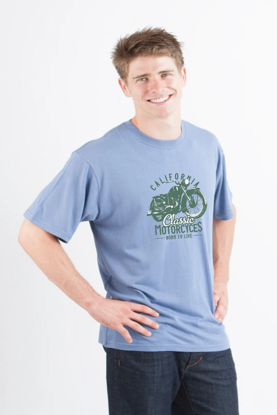 Camiseta gráfica de manga corta para hombre "Classic Motorcycles" de viscosa de bambú/algodón orgánico