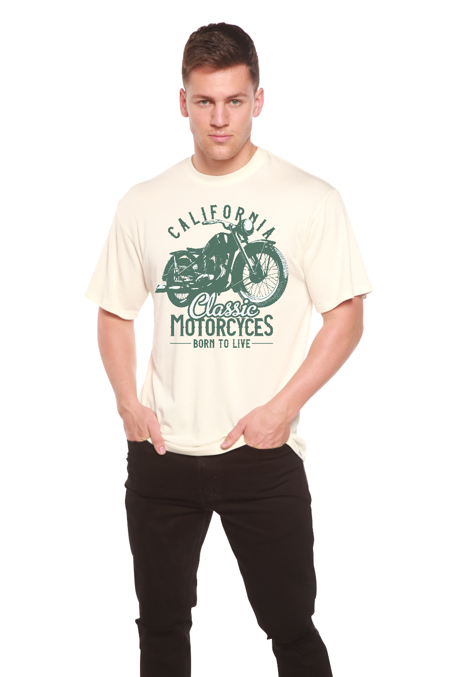 Camiseta gráfica de manga corta para hombre "Classic Motorcycles" de viscosa de bambú/algodón orgánico