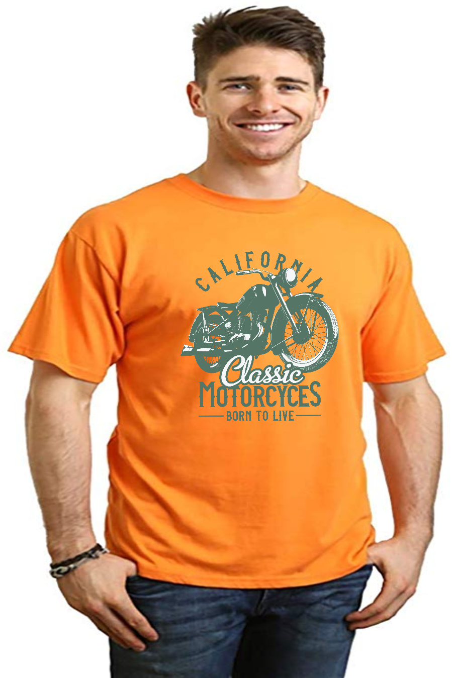 Camiseta gráfica de manga corta para hombre "Classic Motorcycles" de viscosa de bambú/algodón orgánico