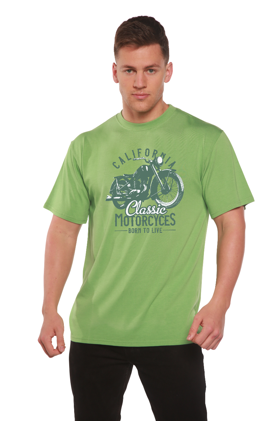 Camiseta gráfica de manga corta para hombre "Classic Motorcycles" de viscosa de bambú/algodón orgánico