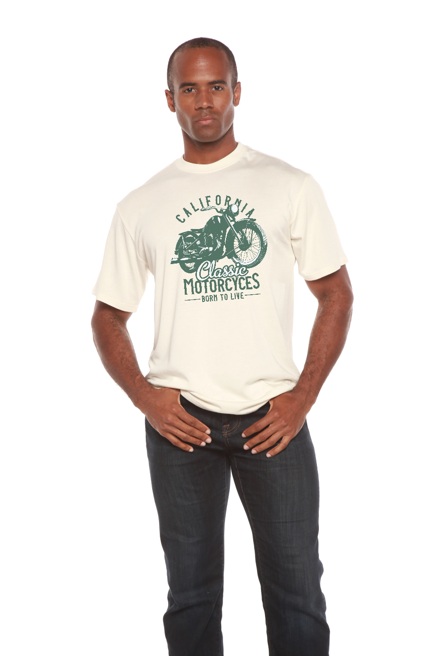 Camiseta gráfica de manga corta para hombre "Classic Motorcycles" de viscosa de bambú/algodón orgánico