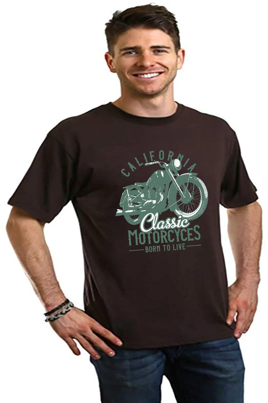 Camiseta gráfica de manga corta para hombre "Classic Motorcycles" de viscosa de bambú/algodón orgánico