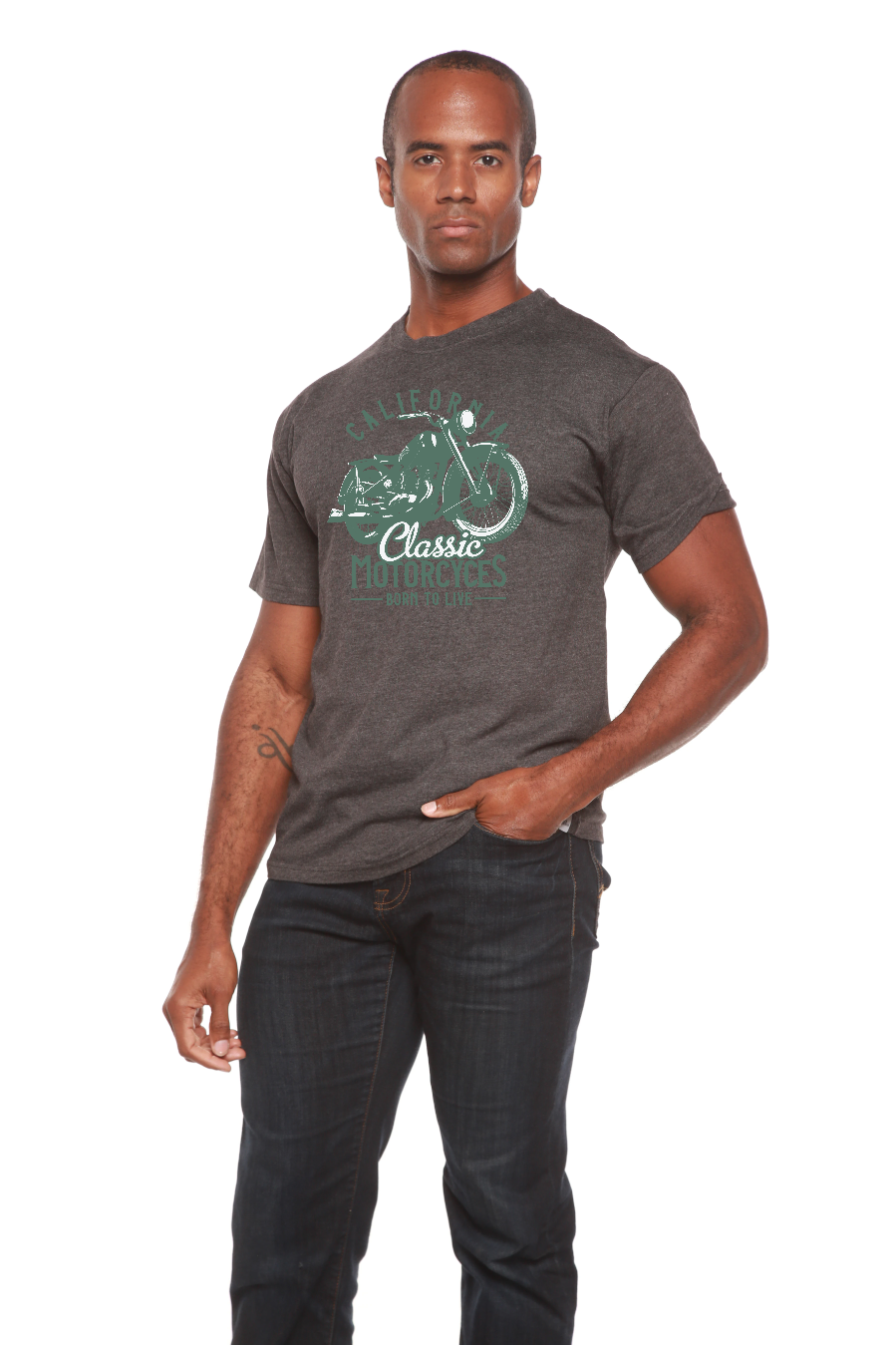 Camiseta gráfica de manga corta para hombre "Classic Motorcycles" de viscosa de bambú/algodón orgánico