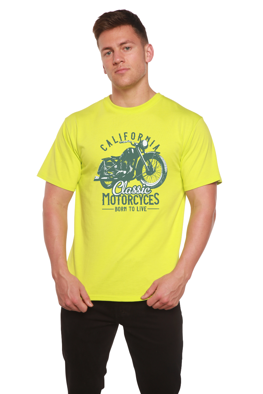 Camiseta gráfica de manga corta para hombre "Classic Motorcycles" de viscosa de bambú/algodón orgánico