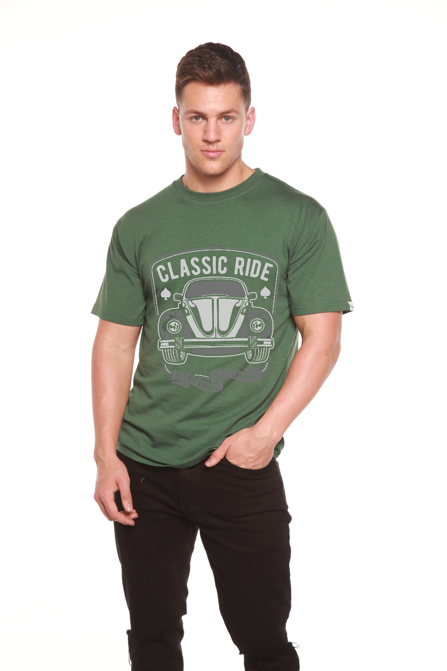 Camiseta gráfica de manga corta de bambú/viscosa y algodón orgánico "Classic Ride" para hombre