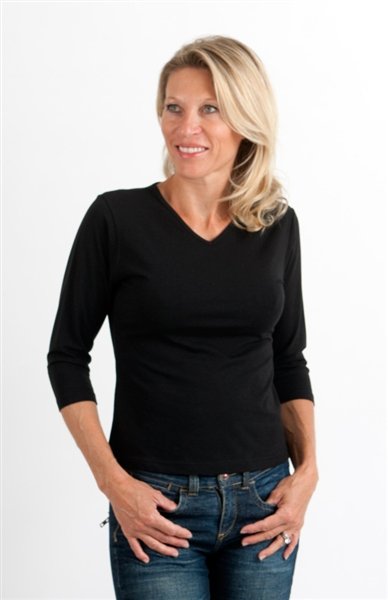 Oferta de Camisetas de Manga 3/4 con Cuello de Pico de Viscosa de Bambú y Algodón para Mujer