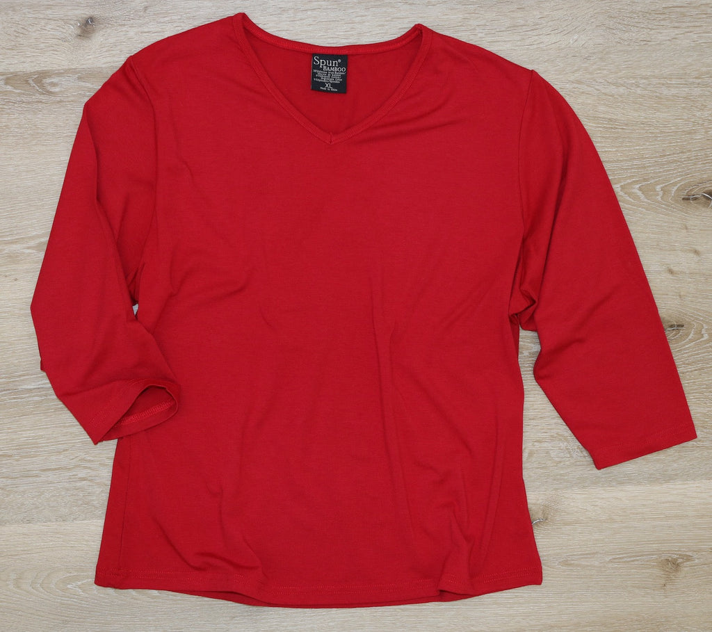 Oferta de Camisetas de Manga 3/4 con Cuello de Pico de Viscosa de Bambú y Algodón para Mujer