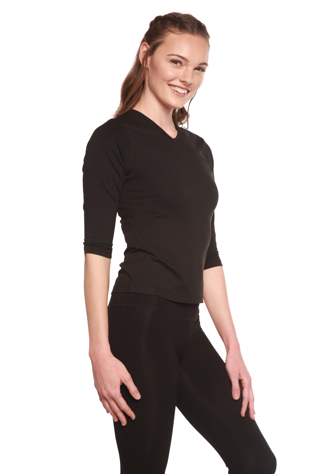 Oferta de Camisetas de Manga 3/4 con Cuello de Pico de Viscosa de Bambú y Algodón para Mujer