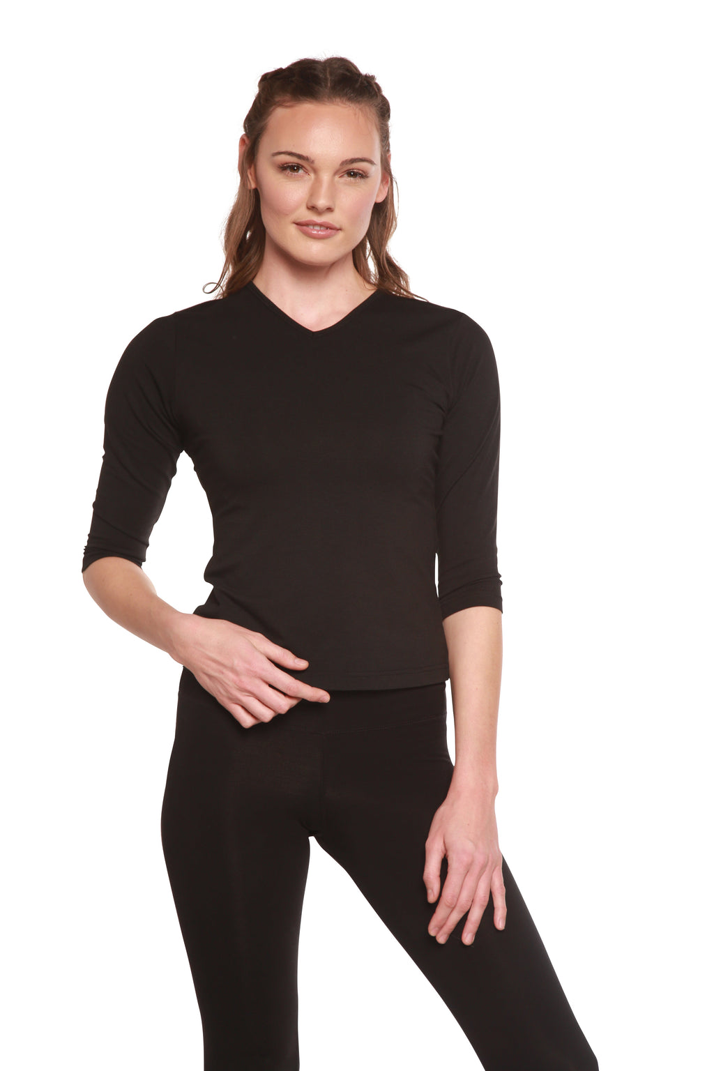 Oferta de Camisetas de Manga 3/4 con Cuello de Pico de Viscosa de Bambú y Algodón para Mujer