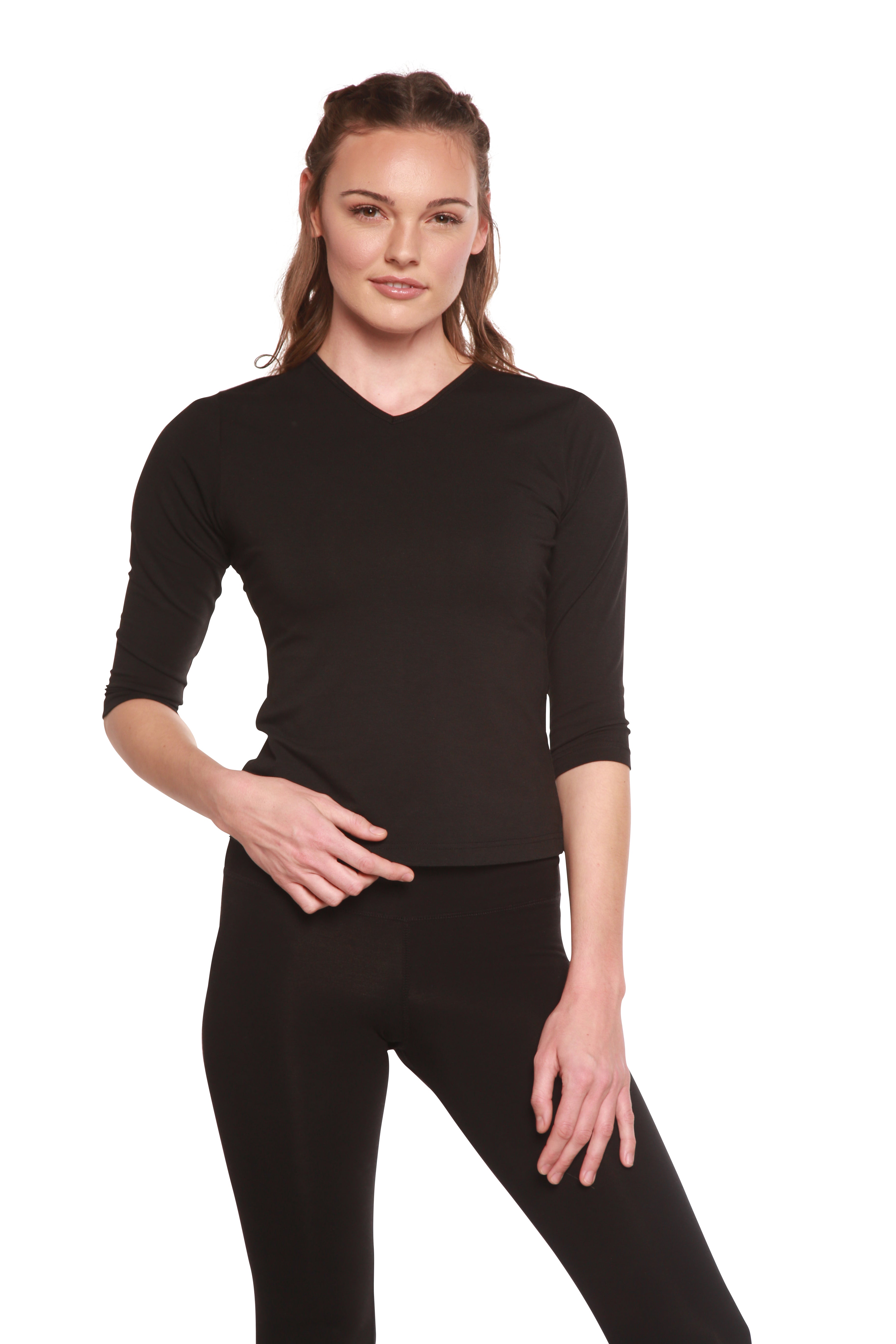 Oferta de Camisetas de Manga 3/4 con Cuello de Pico de Viscosa de Bambú y Algodón para Mujer