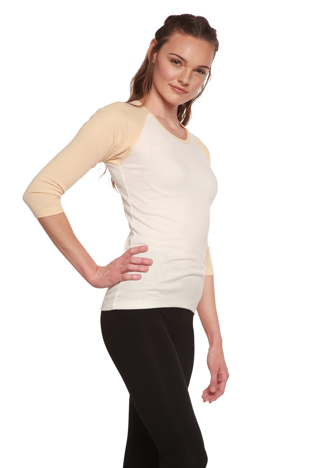 Liquidación camiseta de bambú viscosa/Sorona de manga 3/4 para mujer