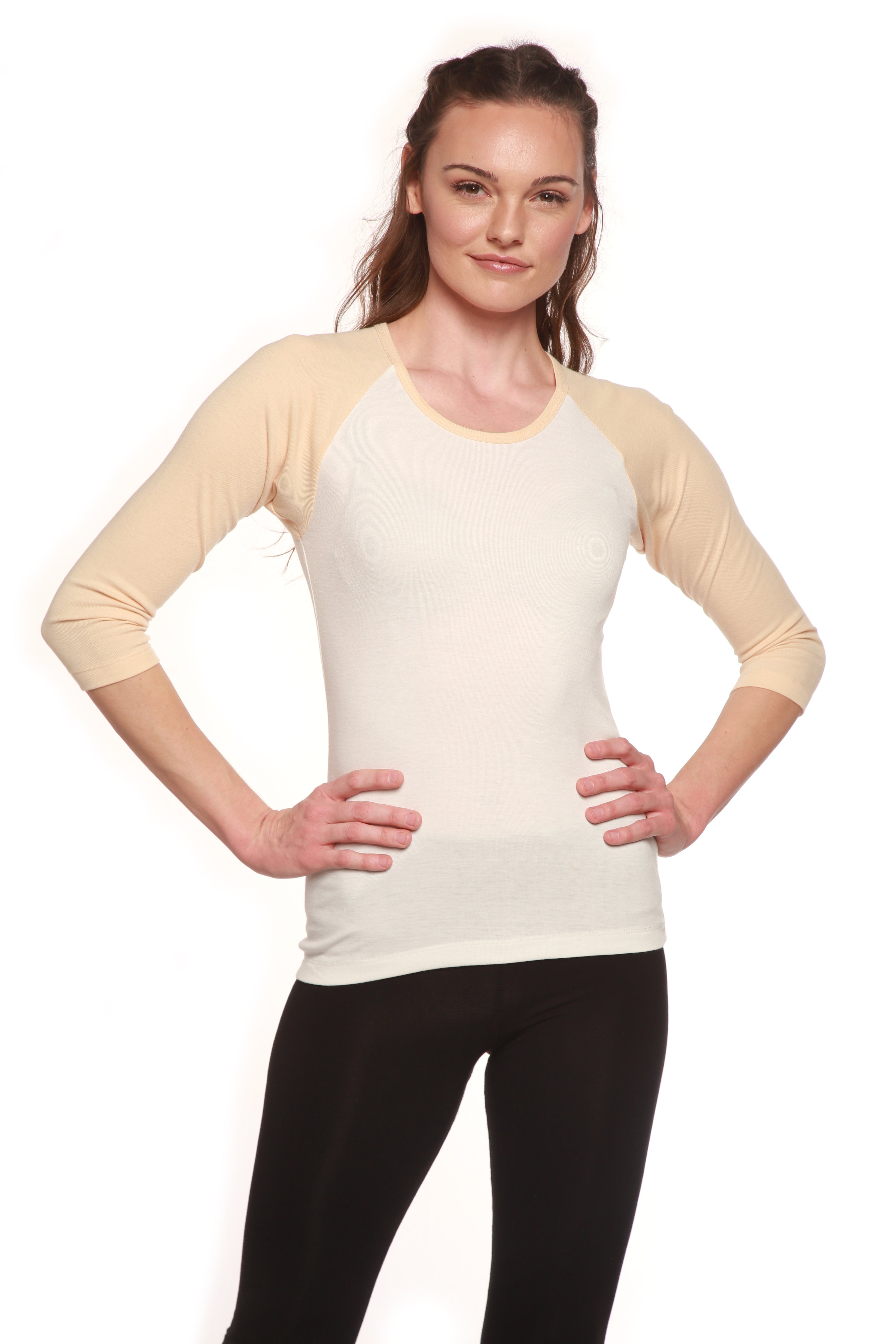 Liquidación camiseta de bambú viscosa/Sorona de manga 3/4 para mujer