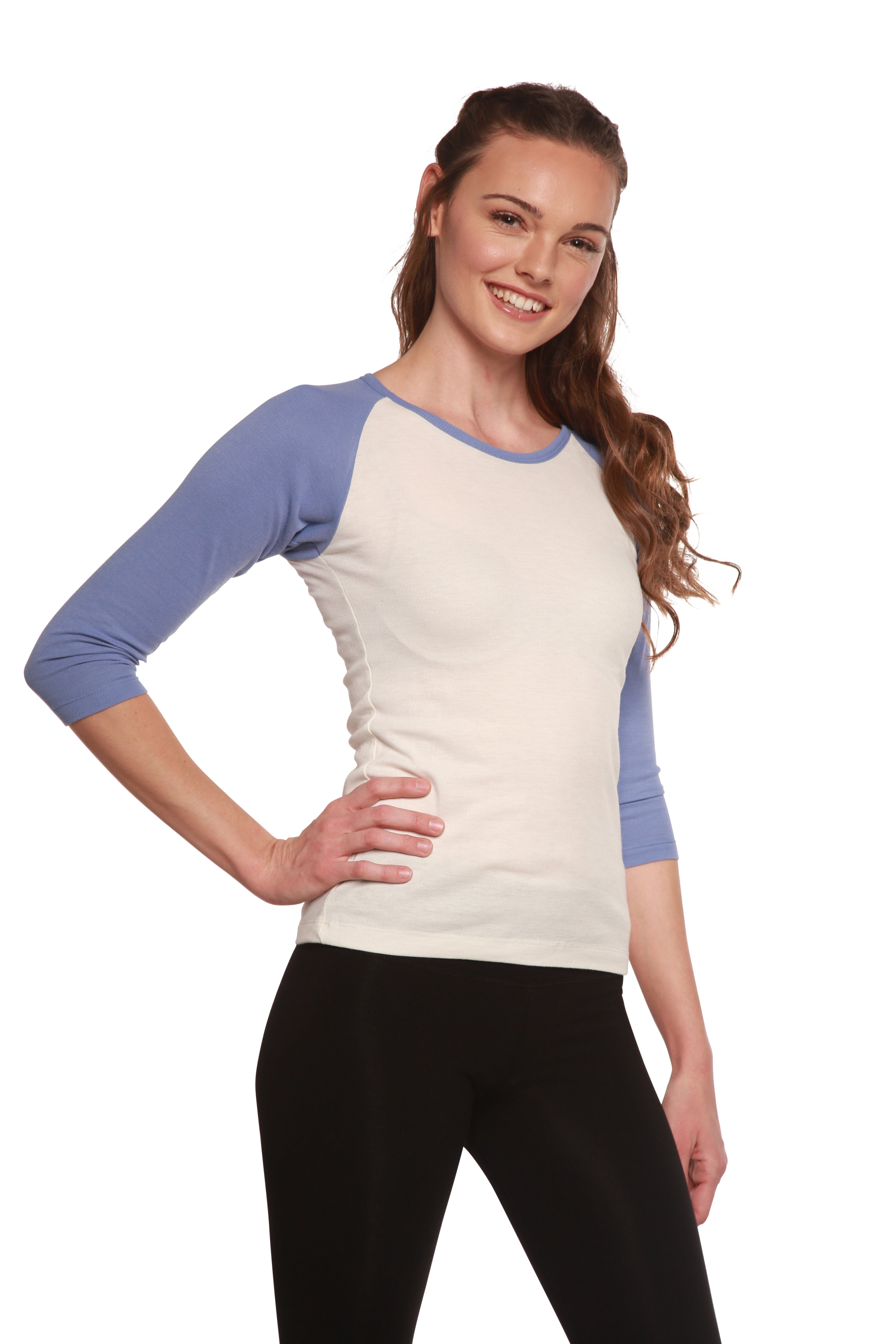 Liquidación camiseta de bambú viscosa/Sorona de manga 3/4 para mujer
