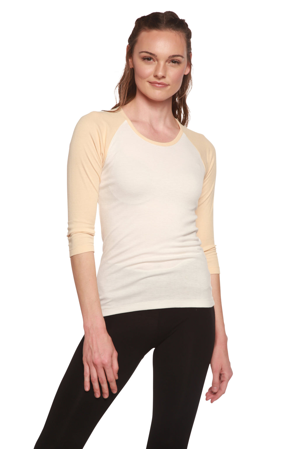 Liquidación camiseta de bambú viscosa/Sorona de manga 3/4 para mujer