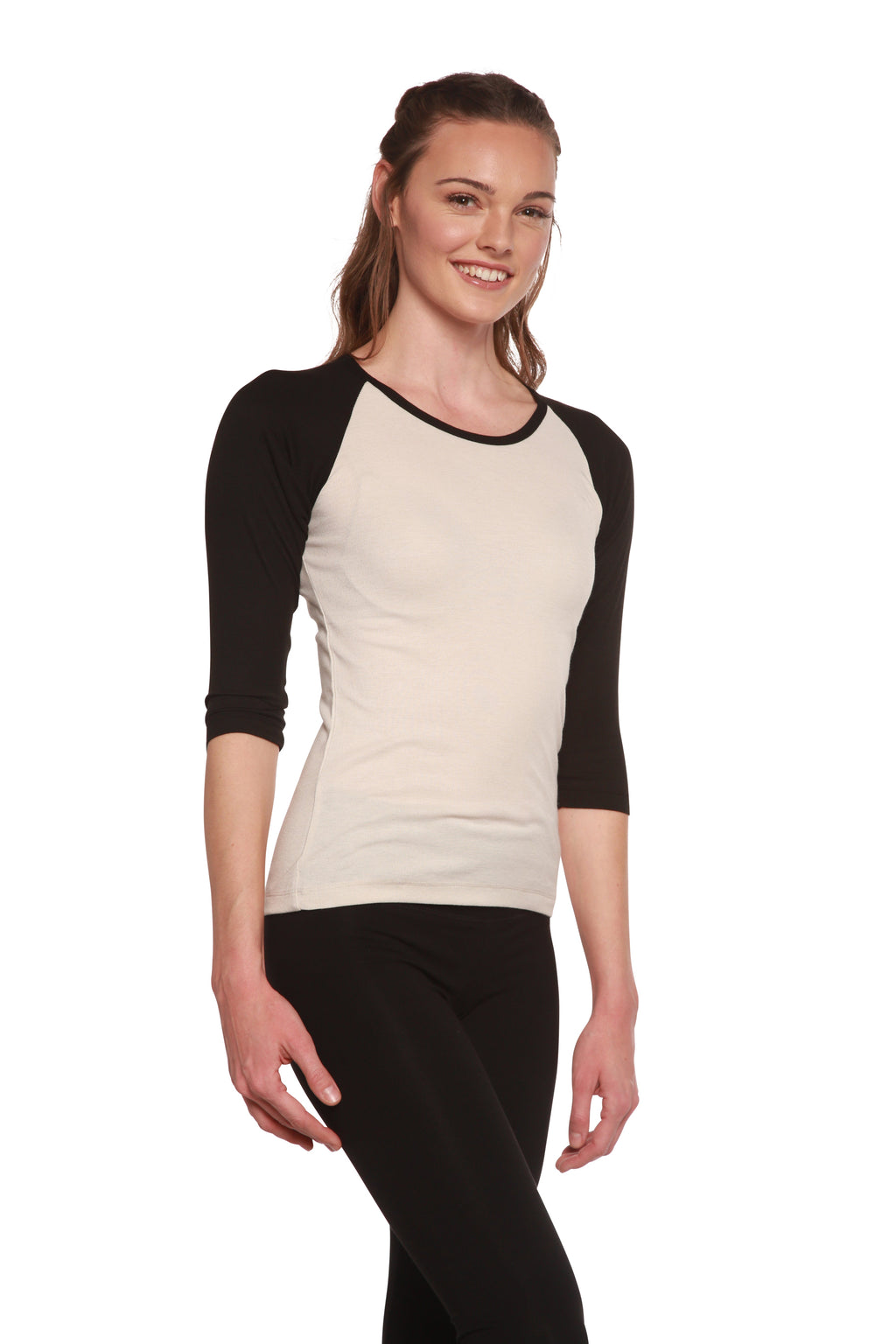 Liquidación camiseta de bambú viscosa/Sorona de manga 3/4 para mujer