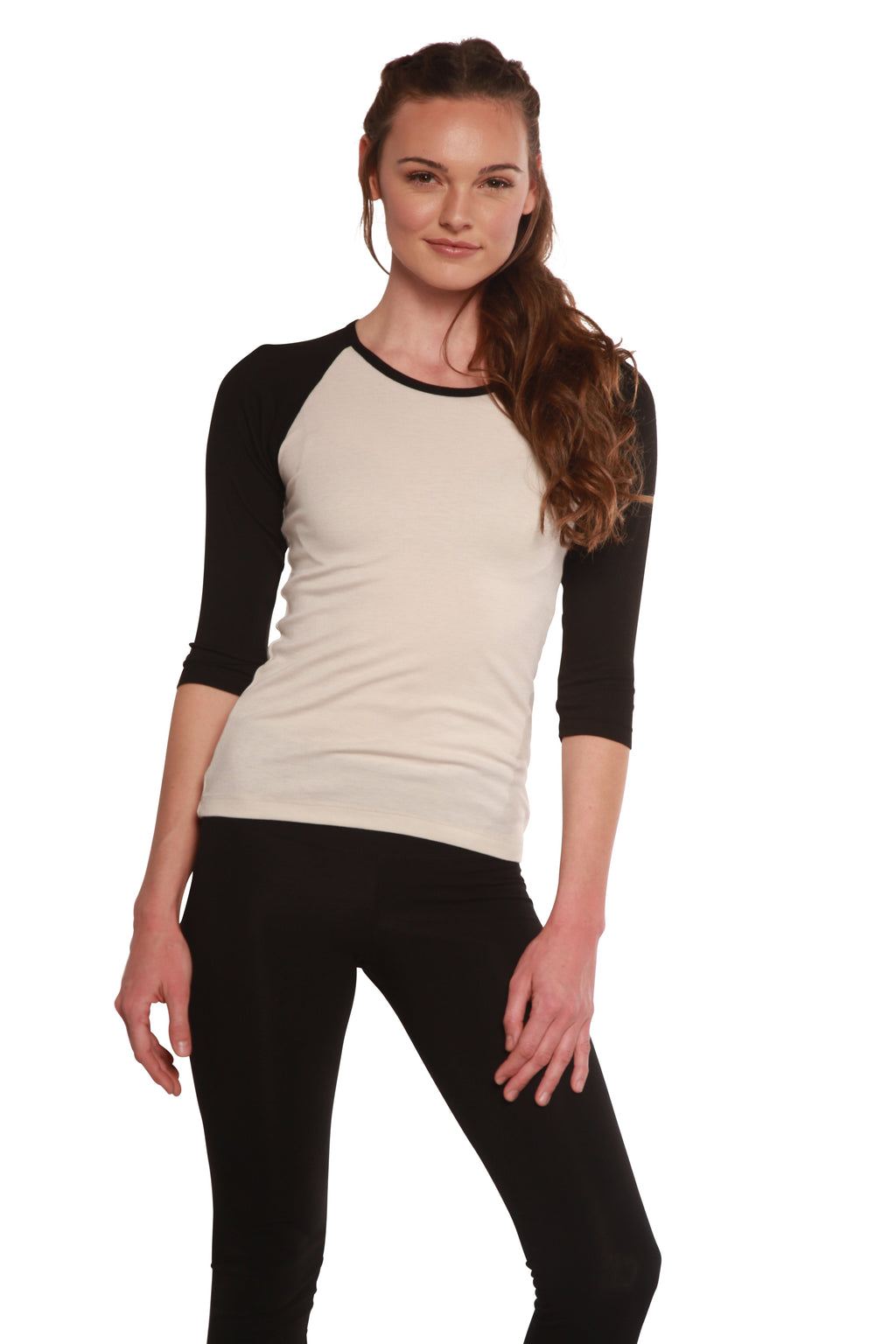 Liquidación camiseta de bambú viscosa/Sorona de manga 3/4 para mujer