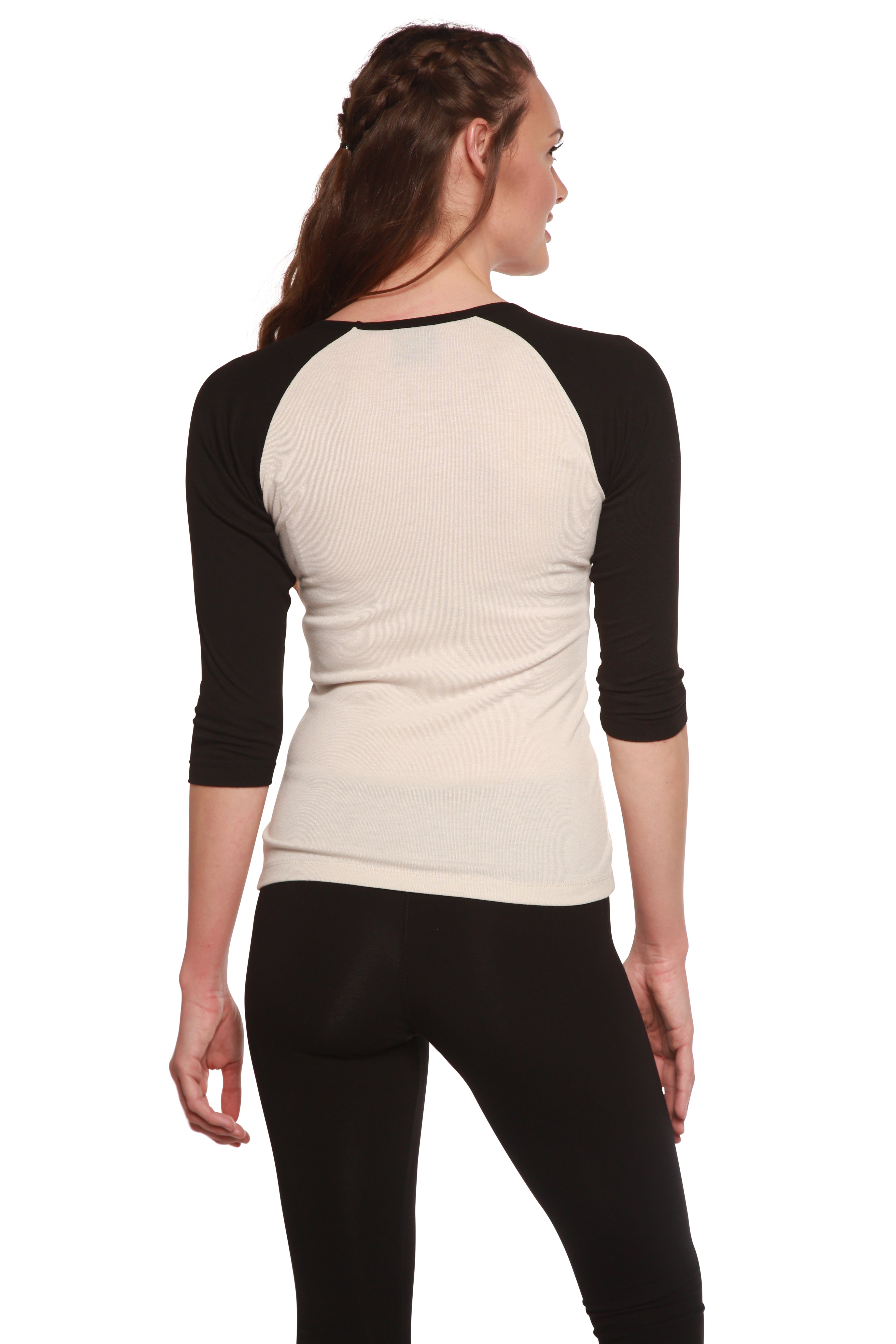 Liquidación camiseta de bambú viscosa/Sorona de manga 3/4 para mujer