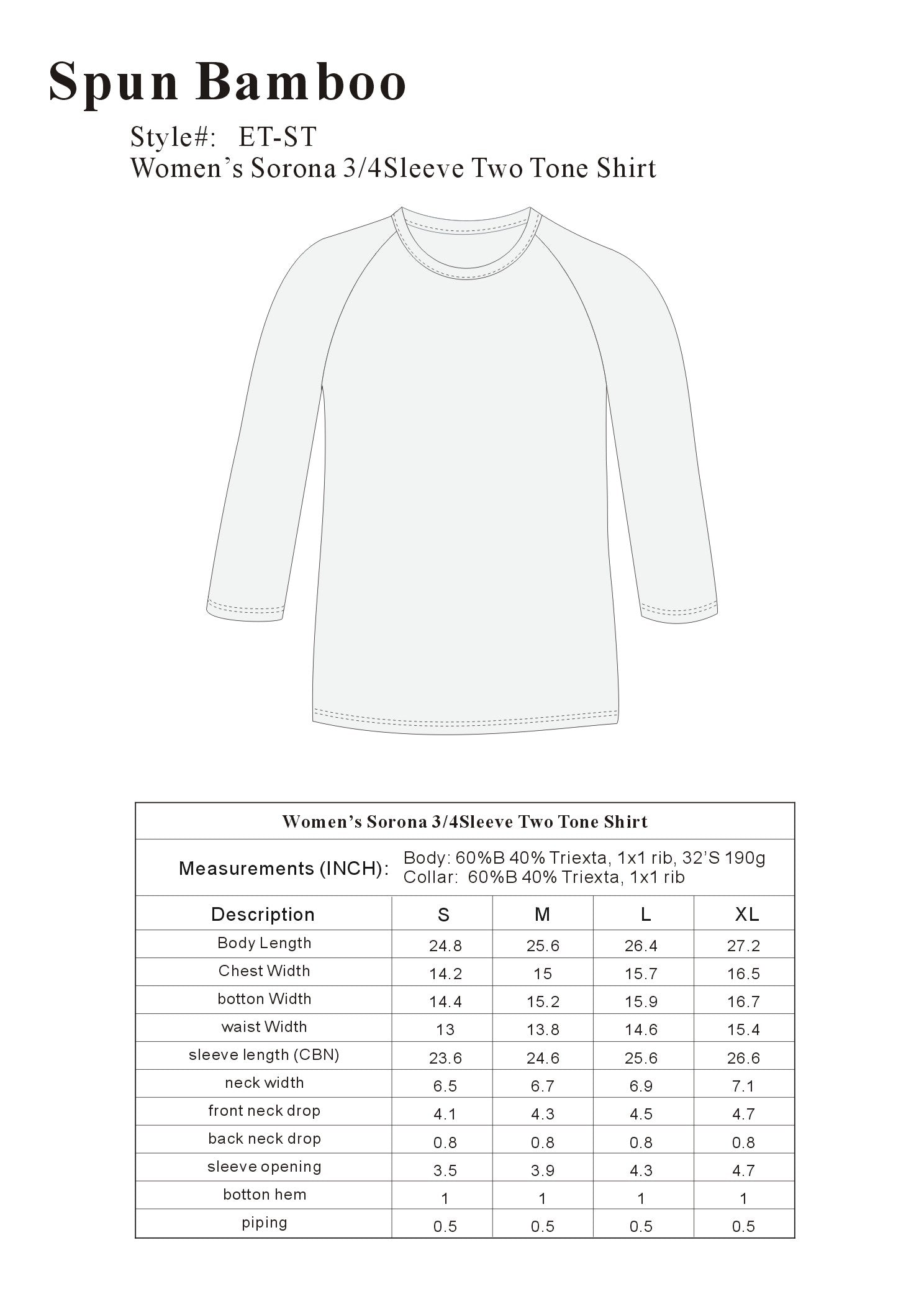 Liquidación camiseta de bambú viscosa/Sorona de manga 3/4 para mujer
