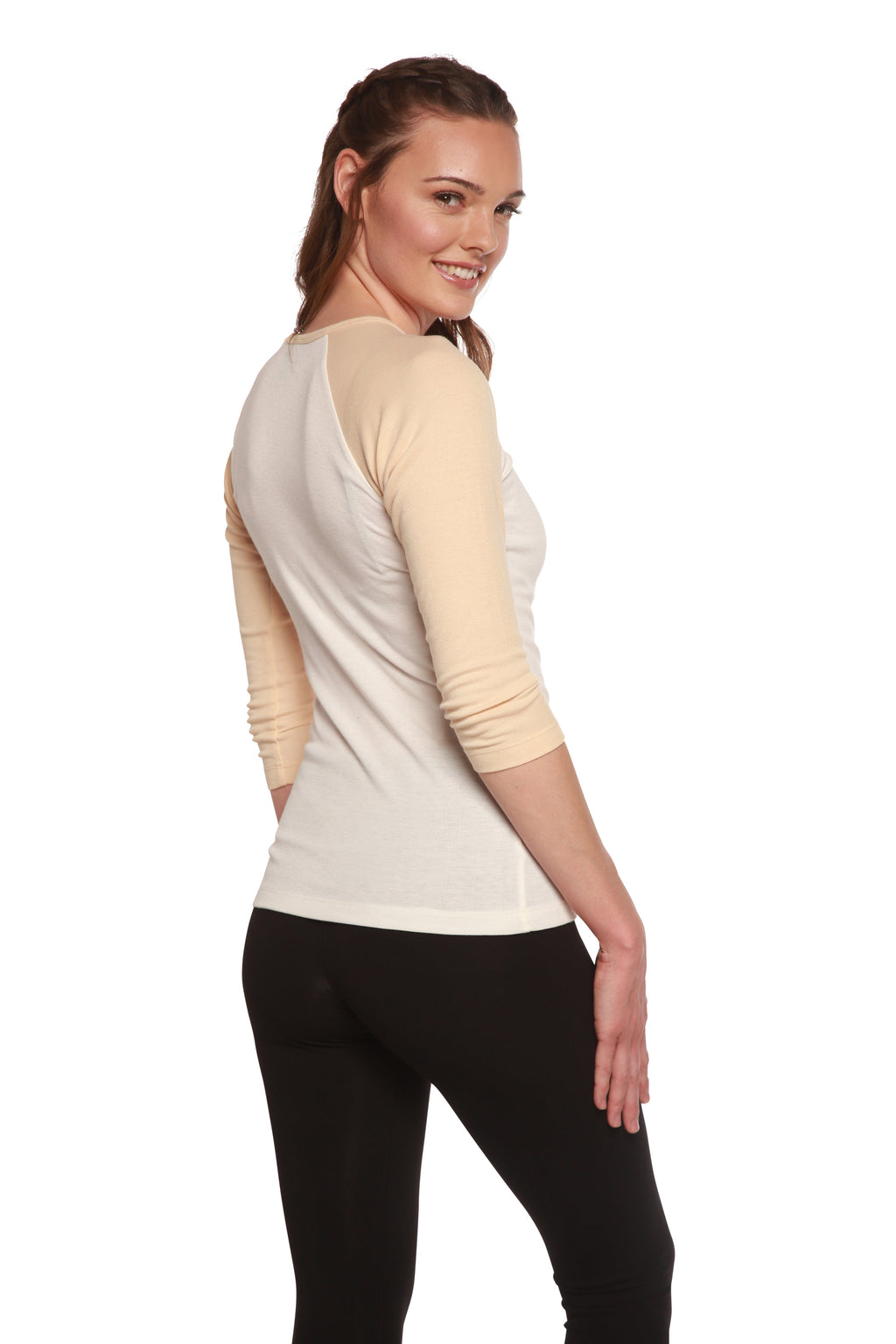 Liquidación camiseta de bambú viscosa/Sorona de manga 3/4 para mujer
