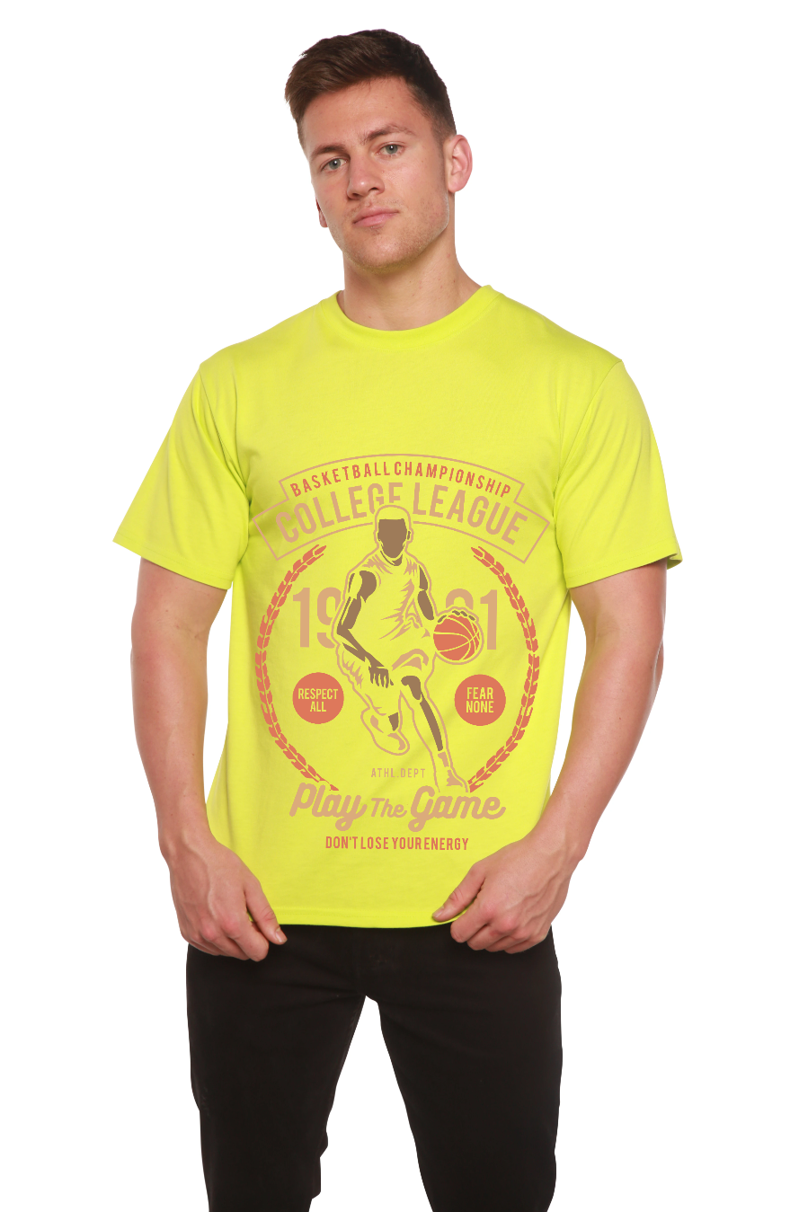 Camiseta gráfica de manga corta de viscosa de bambú y algodón orgánico para hombre College League