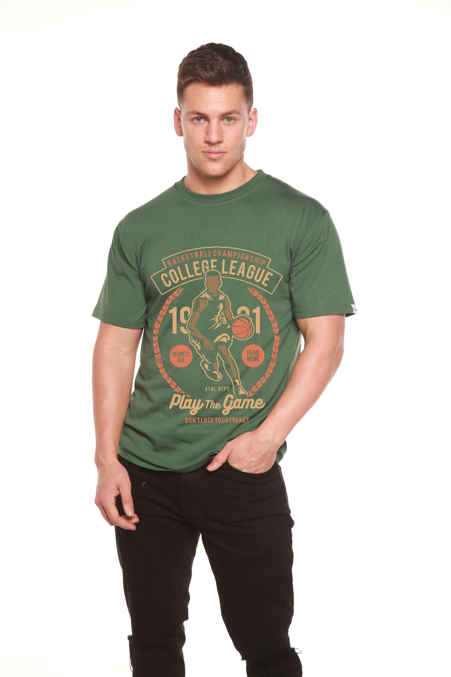 Camiseta gráfica de manga corta de viscosa de bambú y algodón orgánico para hombre College League