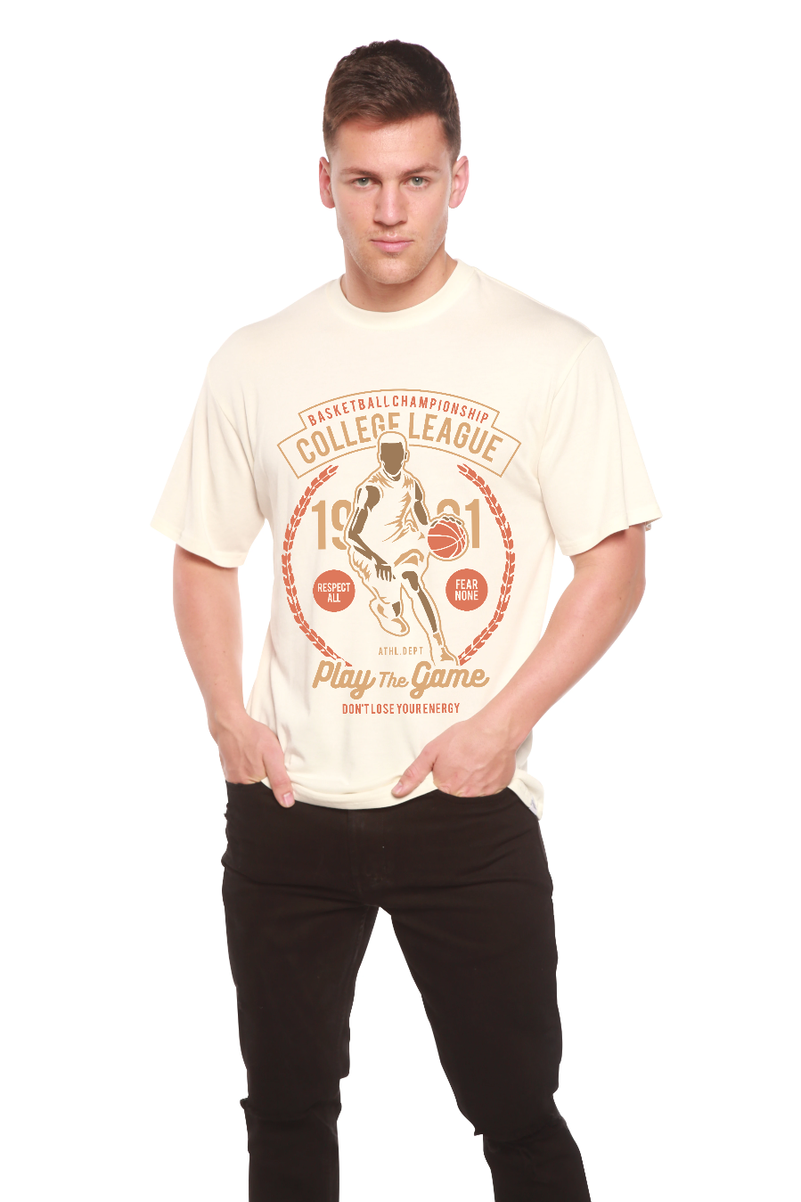 Camiseta gráfica de manga corta de viscosa de bambú y algodón orgánico para hombre College League