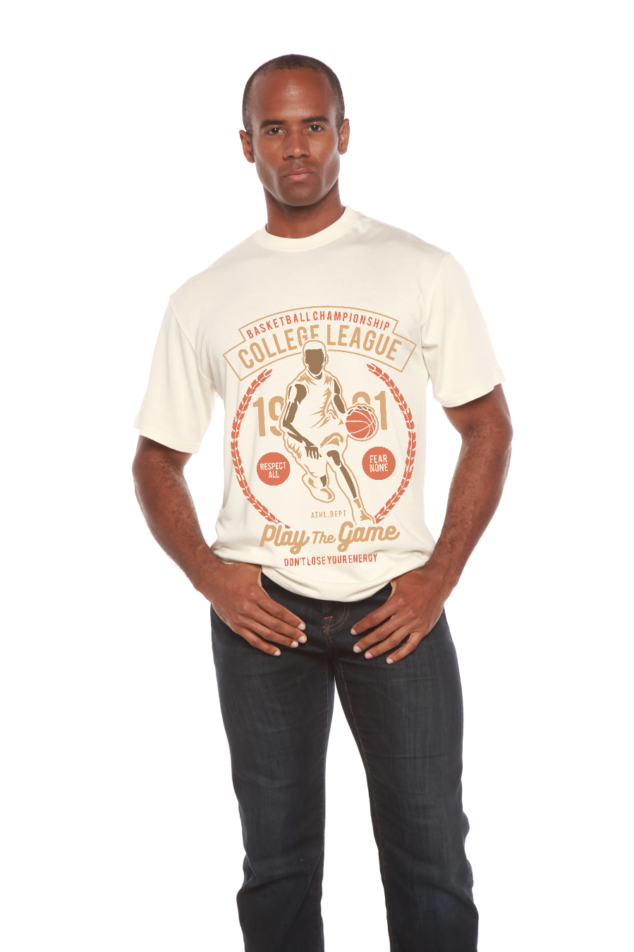Camiseta gráfica de manga corta de viscosa de bambú y algodón orgánico para hombre College League