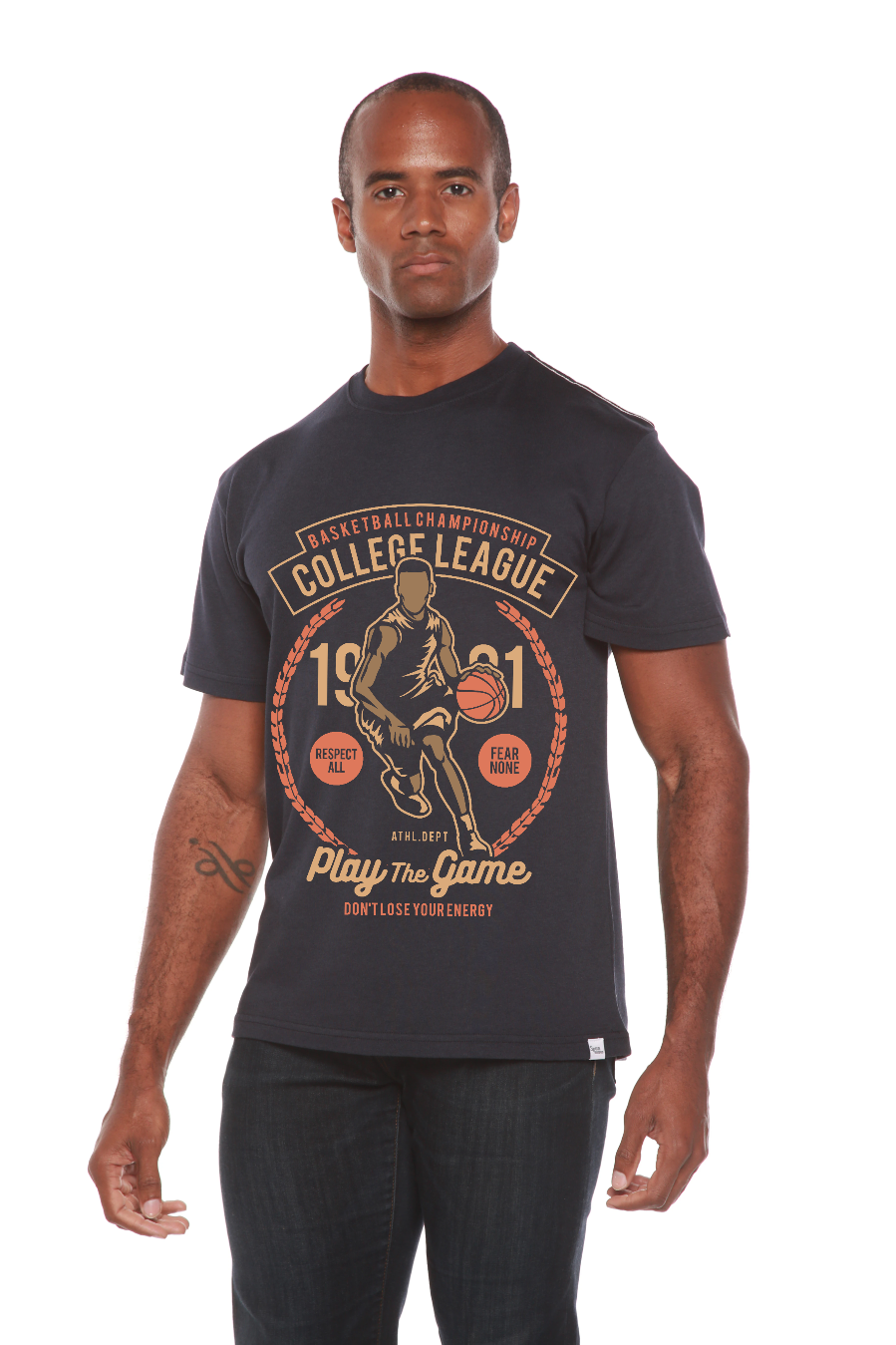 Camiseta gráfica de manga corta de viscosa de bambú y algodón orgánico para hombre College League