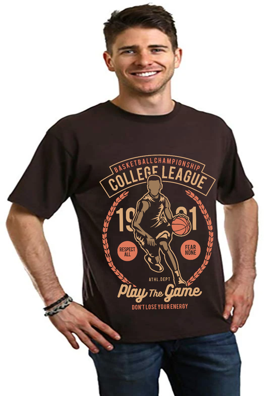 Camiseta gráfica de manga corta de viscosa de bambú y algodón orgánico para hombre College League
