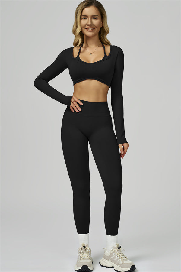 Conjunto de 2 piezas de leggings y top corto de manga larga Prime