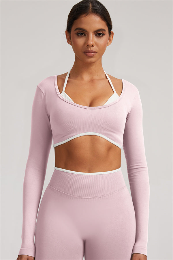Conjunto de 2 Piezas de Top Corto de Manga Larga y Shorts Elevate