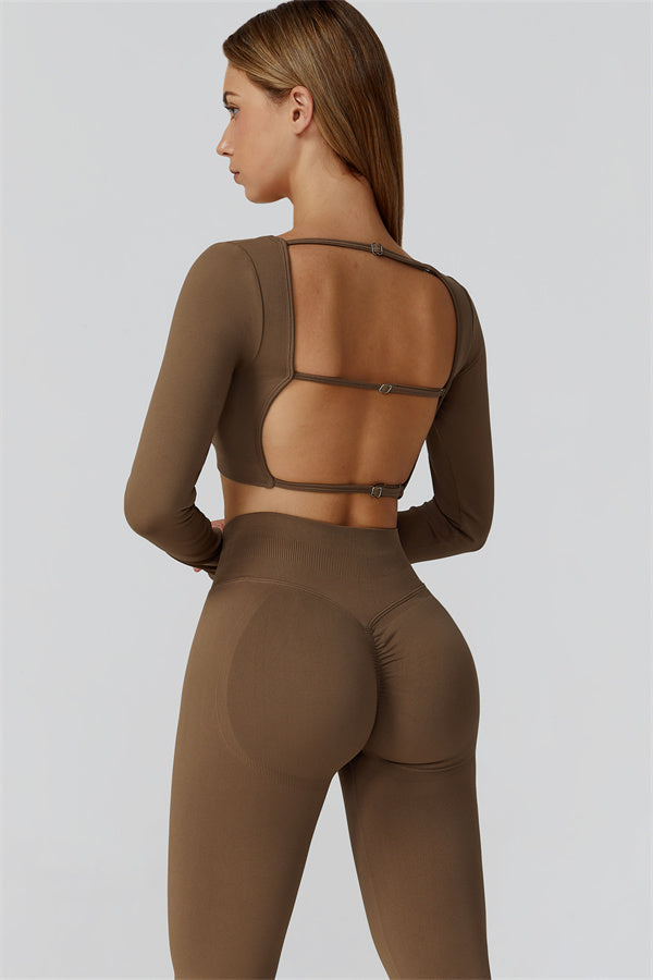 Conjunto de 2 piezas de leggings y top corto de manga larga Reign