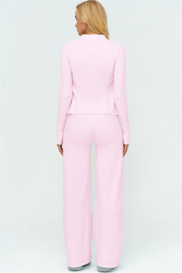 El conjunto de 3 piezas de chaqueta Twirl con cremallera, top halter y pantalones rectos nuevos