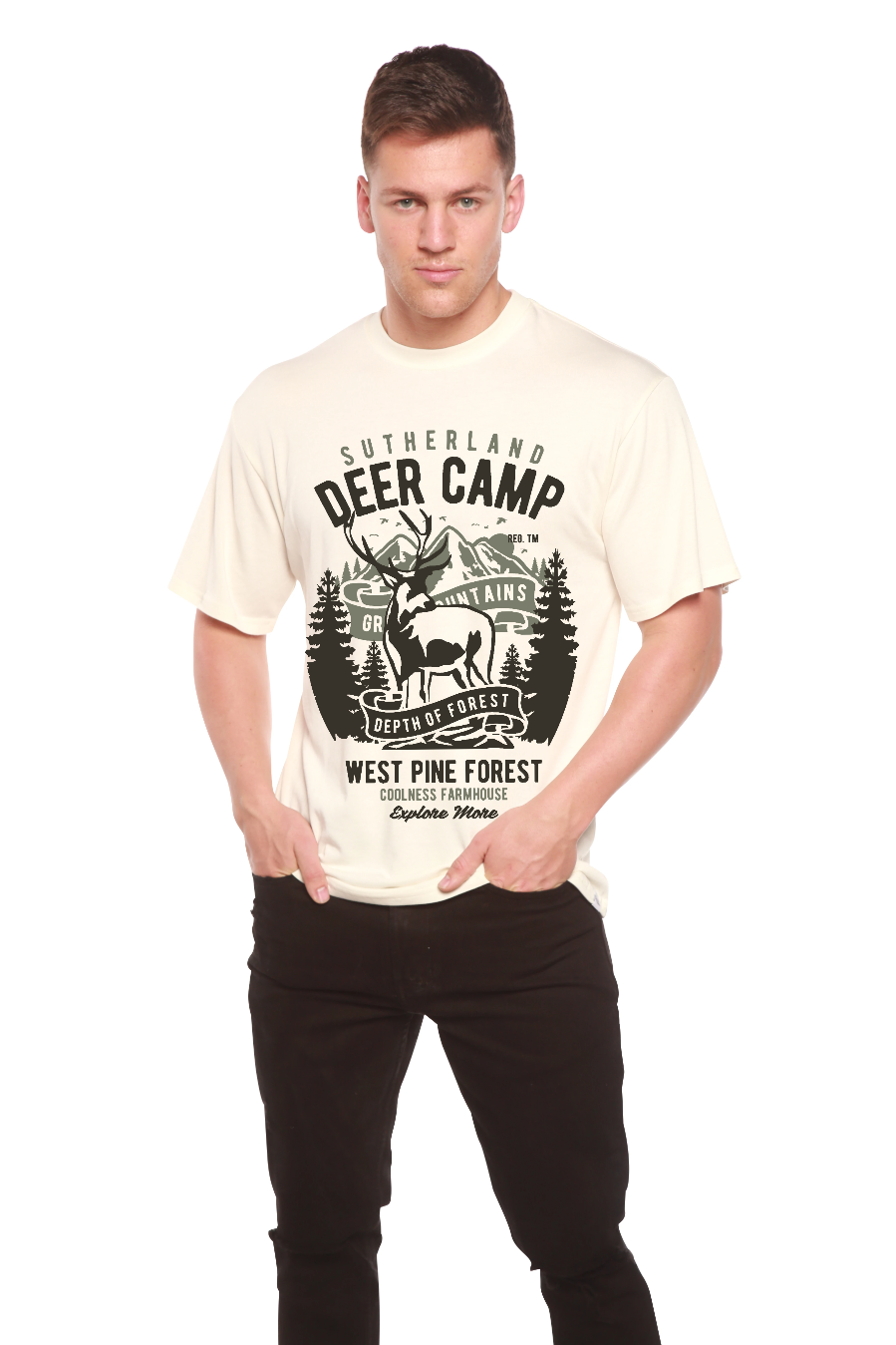 Camiseta gráfica de manga corta Deer Camp de viscosa de bambú/algodón orgánico para hombre