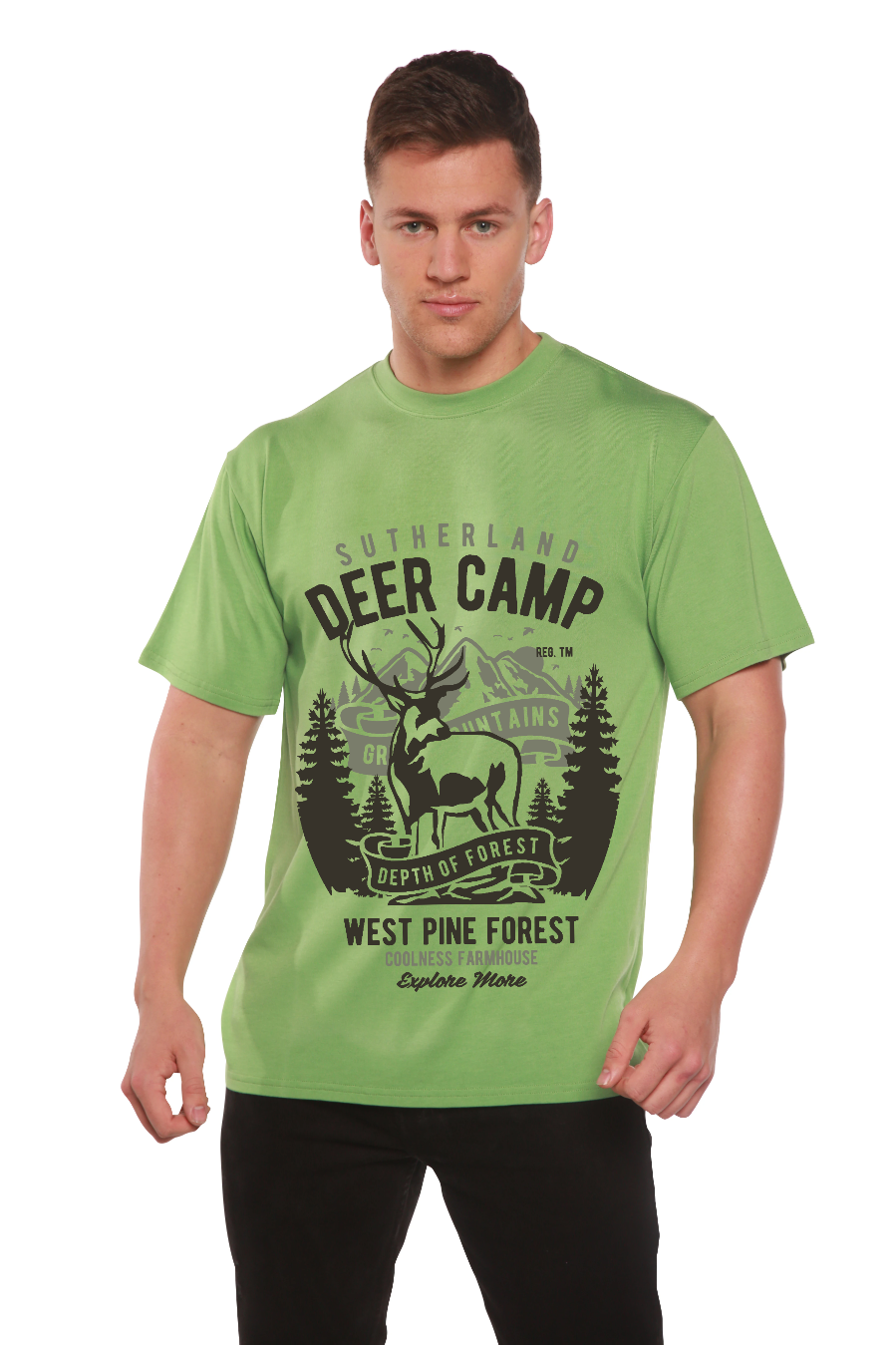 Camiseta gráfica de manga corta Deer Camp de viscosa de bambú/algodón orgánico para hombre