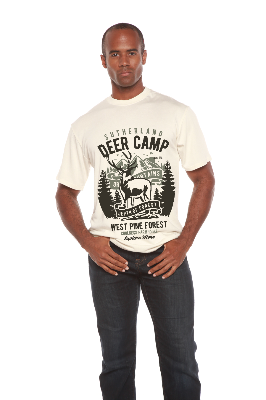 Camiseta gráfica de manga corta Deer Camp de viscosa de bambú/algodón orgánico para hombre