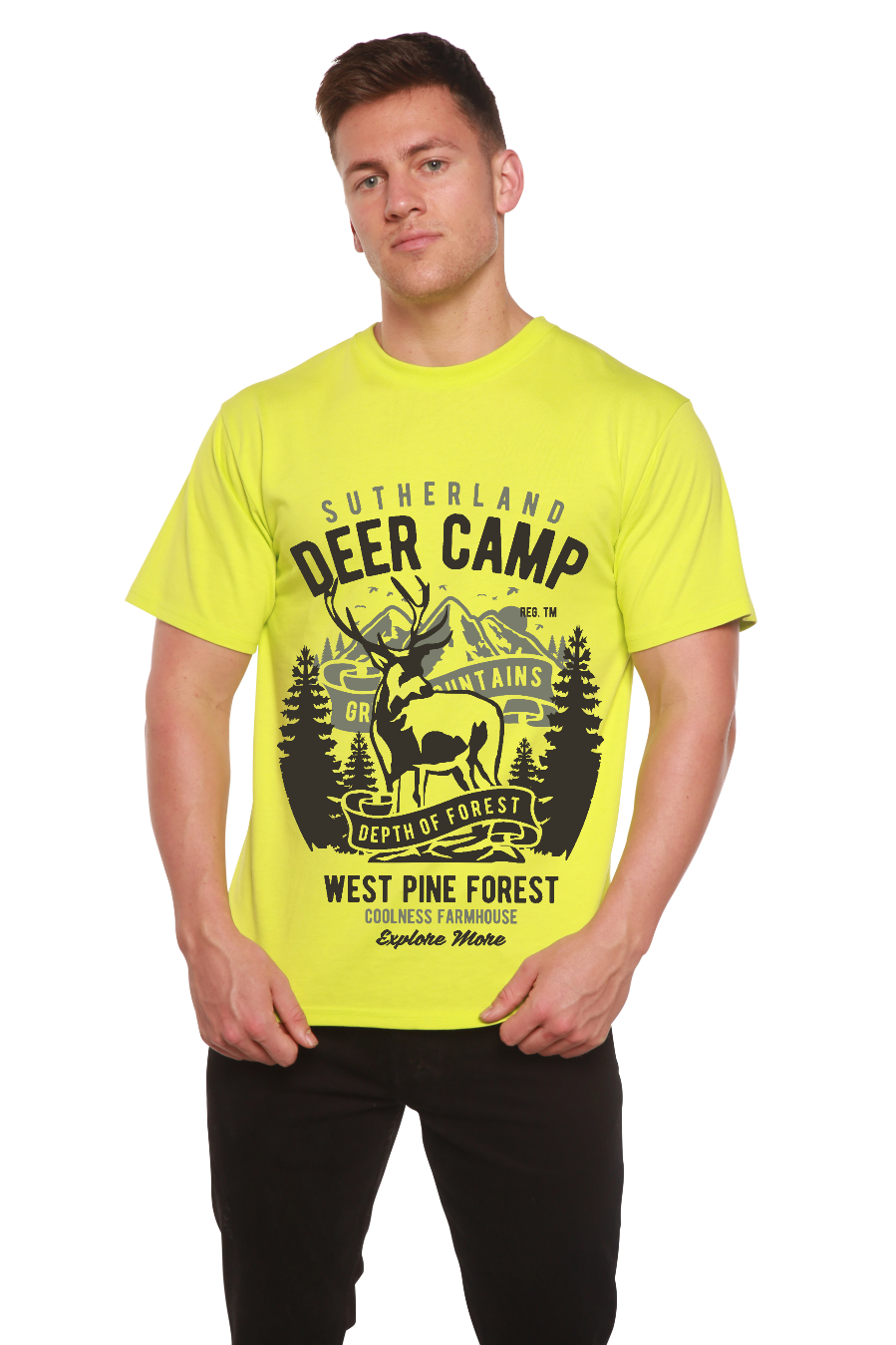 Camiseta gráfica de manga corta Deer Camp de viscosa de bambú/algodón orgánico para hombre