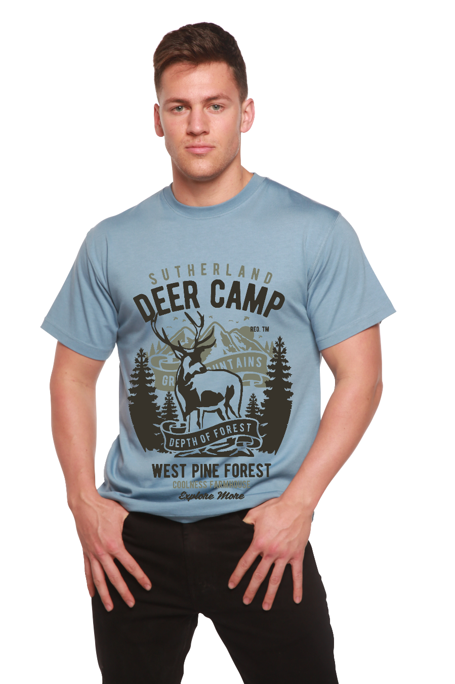 Camiseta gráfica de manga corta Deer Camp de viscosa de bambú/algodón orgánico para hombre
