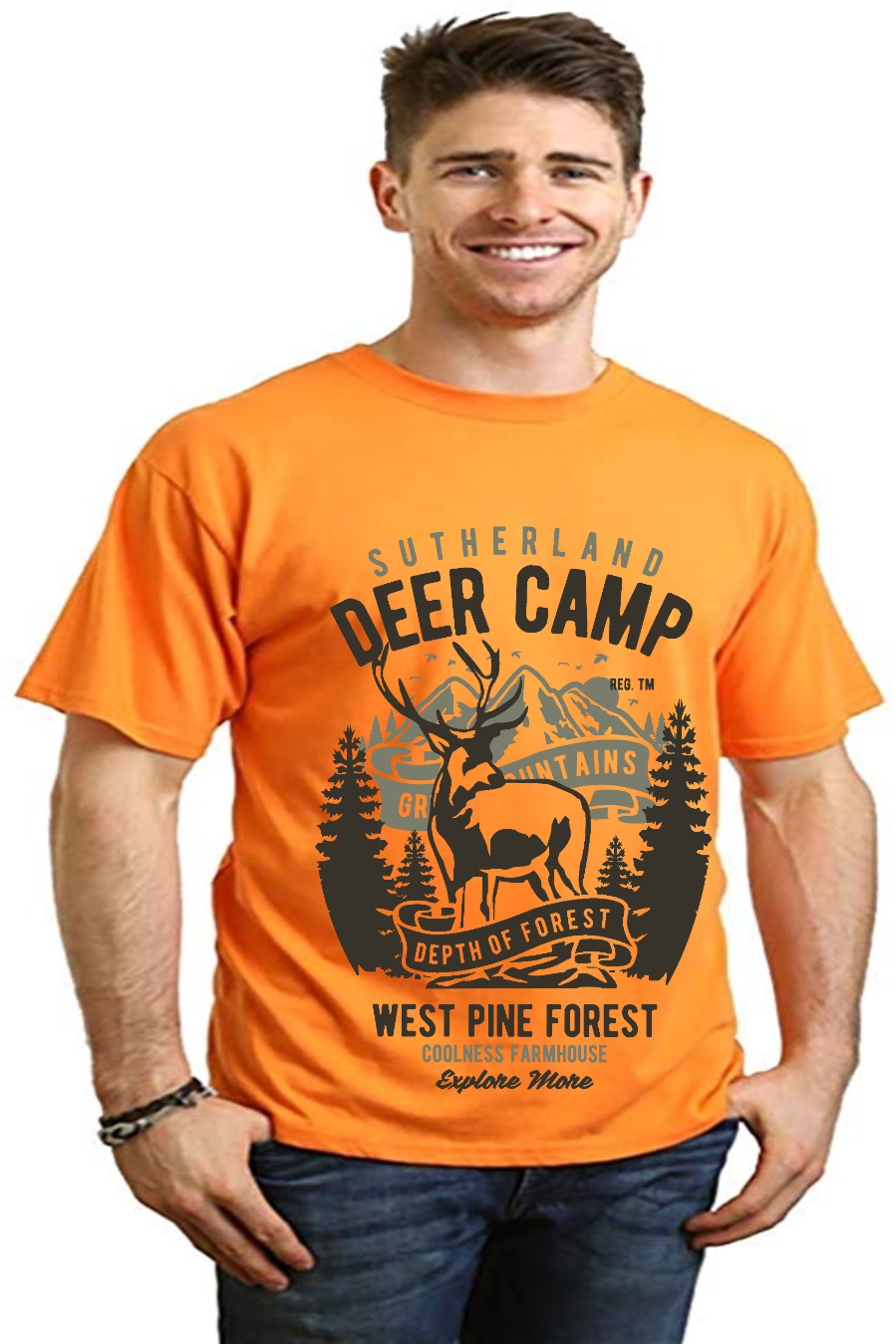 Camiseta gráfica de manga corta Deer Camp de viscosa de bambú/algodón orgánico para hombre