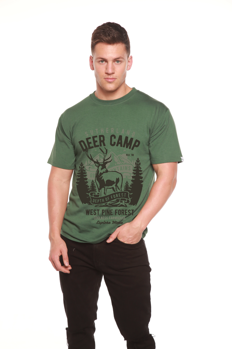 Camiseta gráfica de manga corta Deer Camp de viscosa de bambú/algodón orgánico para hombre