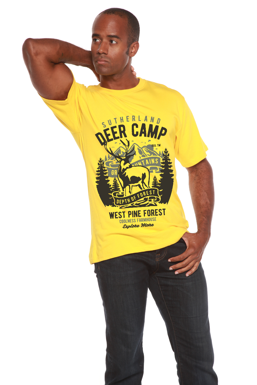 Camiseta gráfica de manga corta Deer Camp de viscosa de bambú/algodón orgánico para hombre