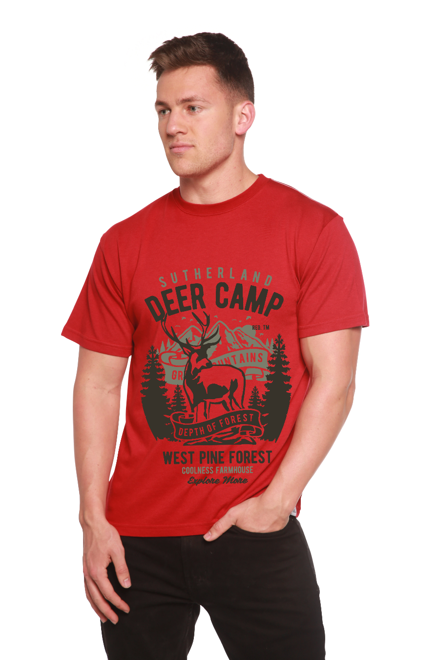 Camiseta gráfica de manga corta Deer Camp de viscosa de bambú/algodón orgánico para hombre