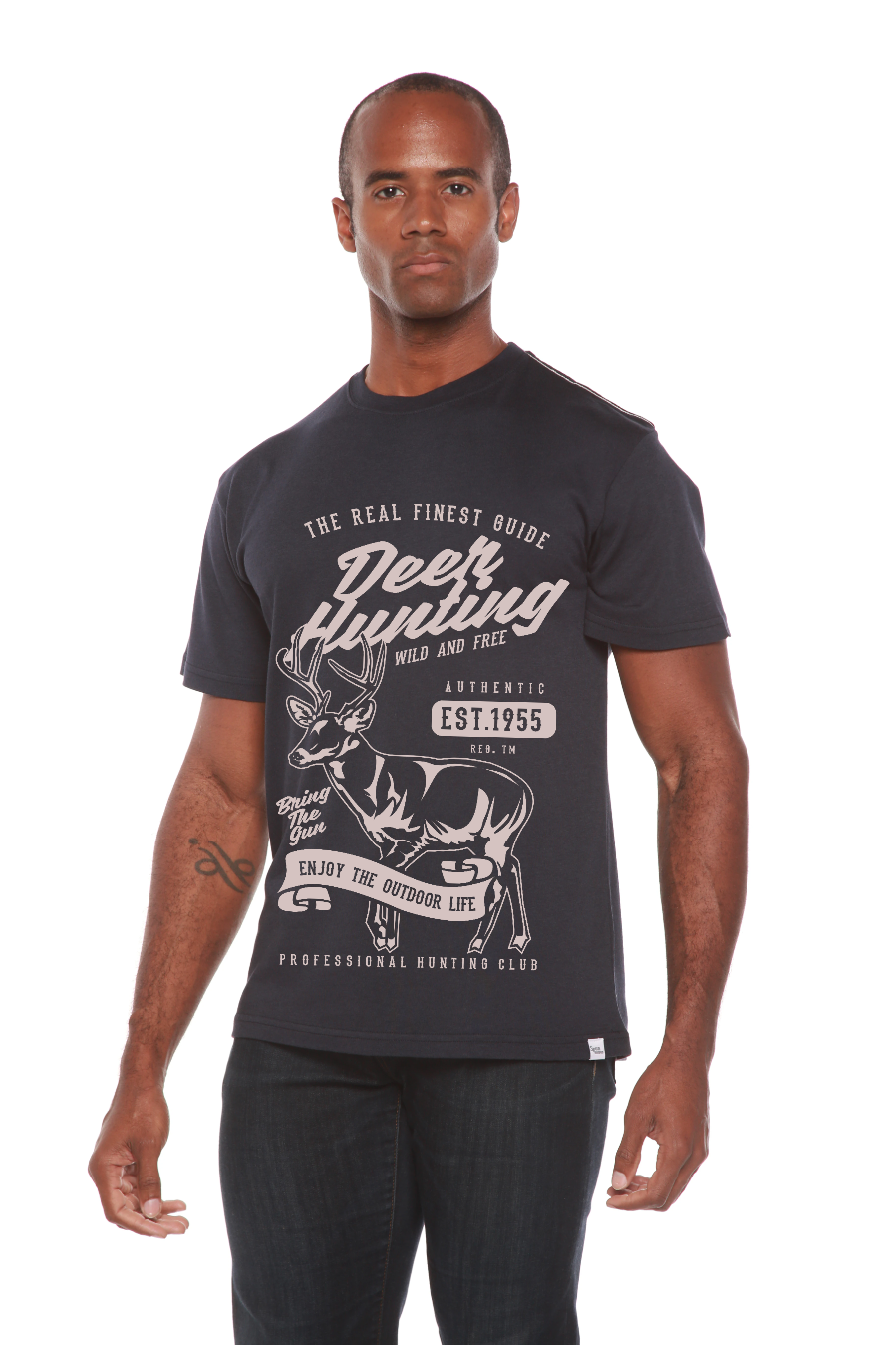 Camiseta Gráfica de Manga Corta de Bambú Viscosa/Algodón Orgánico para Hombre, Caza de Ciervos