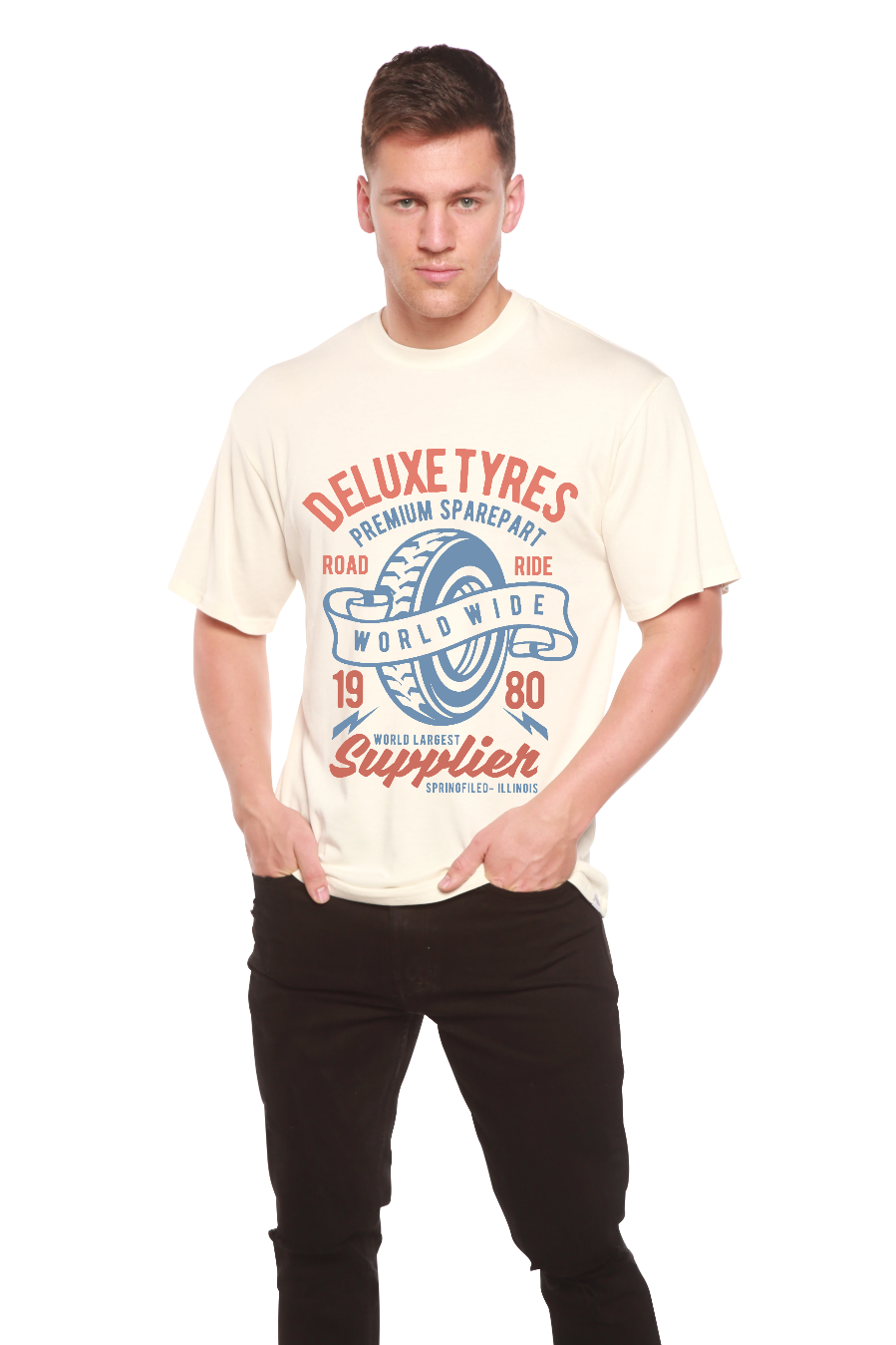 Camiseta gráfica de manga corta de viscosa de bambú/algodón orgánico Deluxe Tyres para hombre