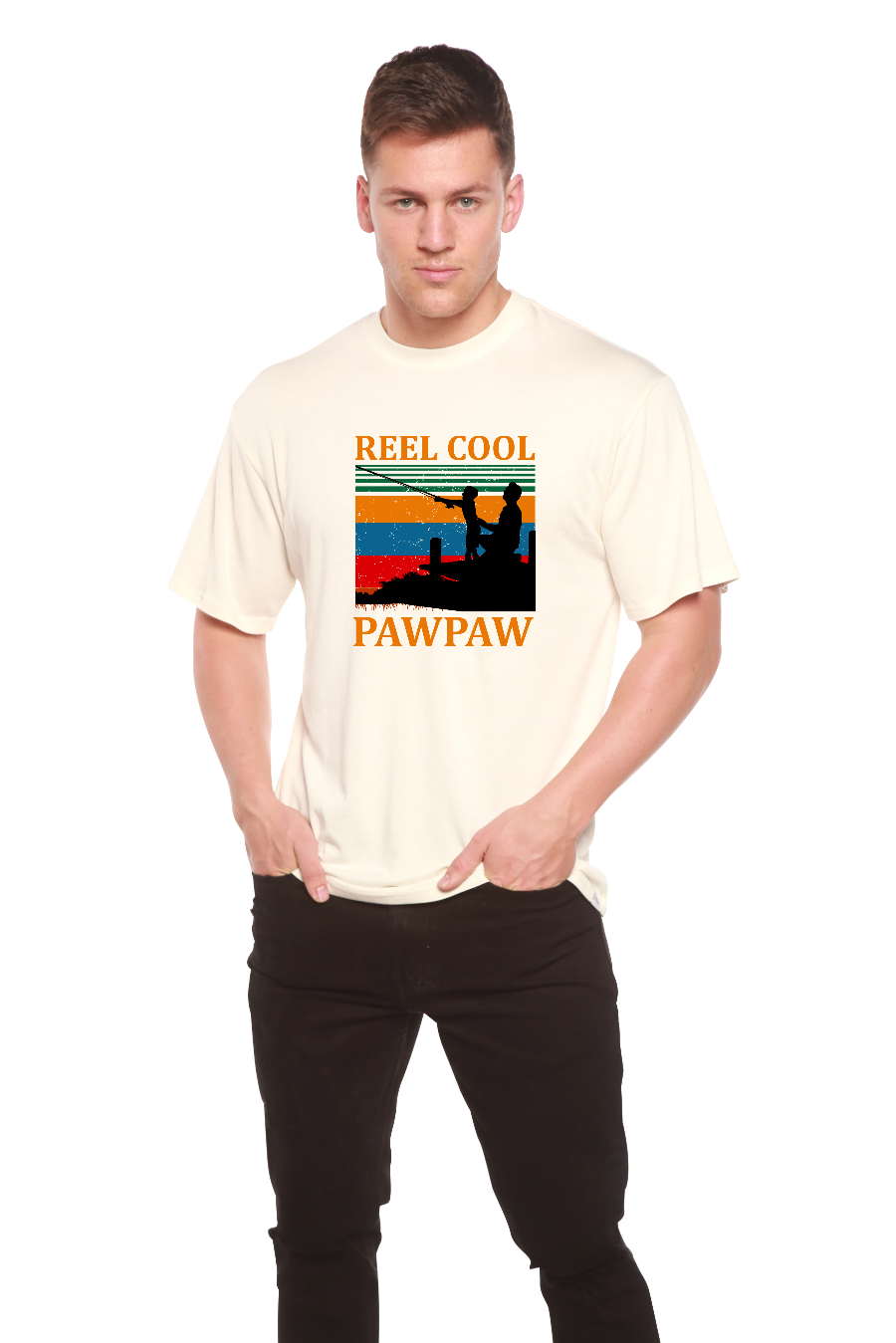 Camiseta estampada de manga corta de viscosa de bambú/algodón orgánico Real Cool Pawpaw para hombre