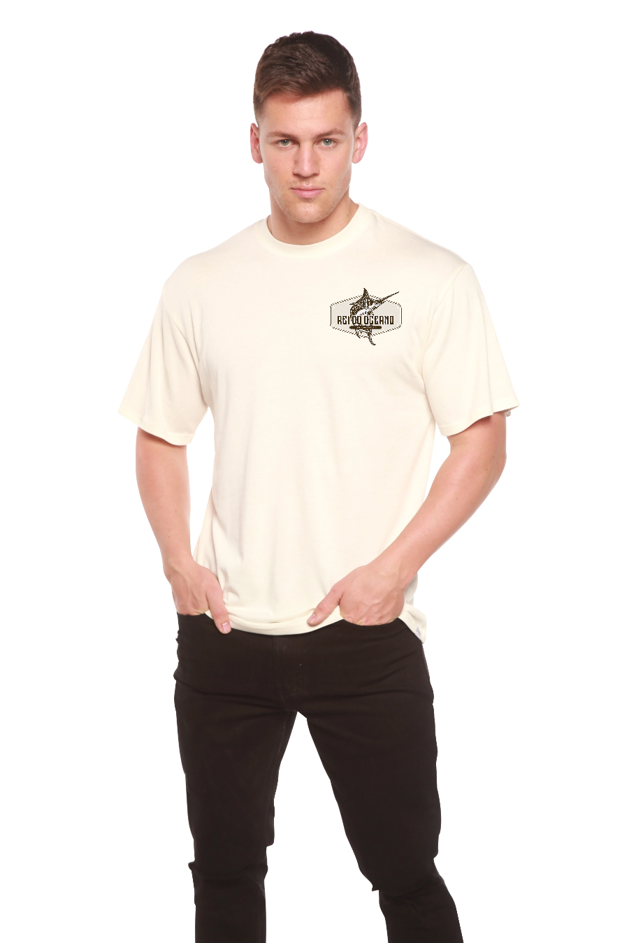 Camiseta gráfica de manga corta de bambú para hombre Rei do Oceano