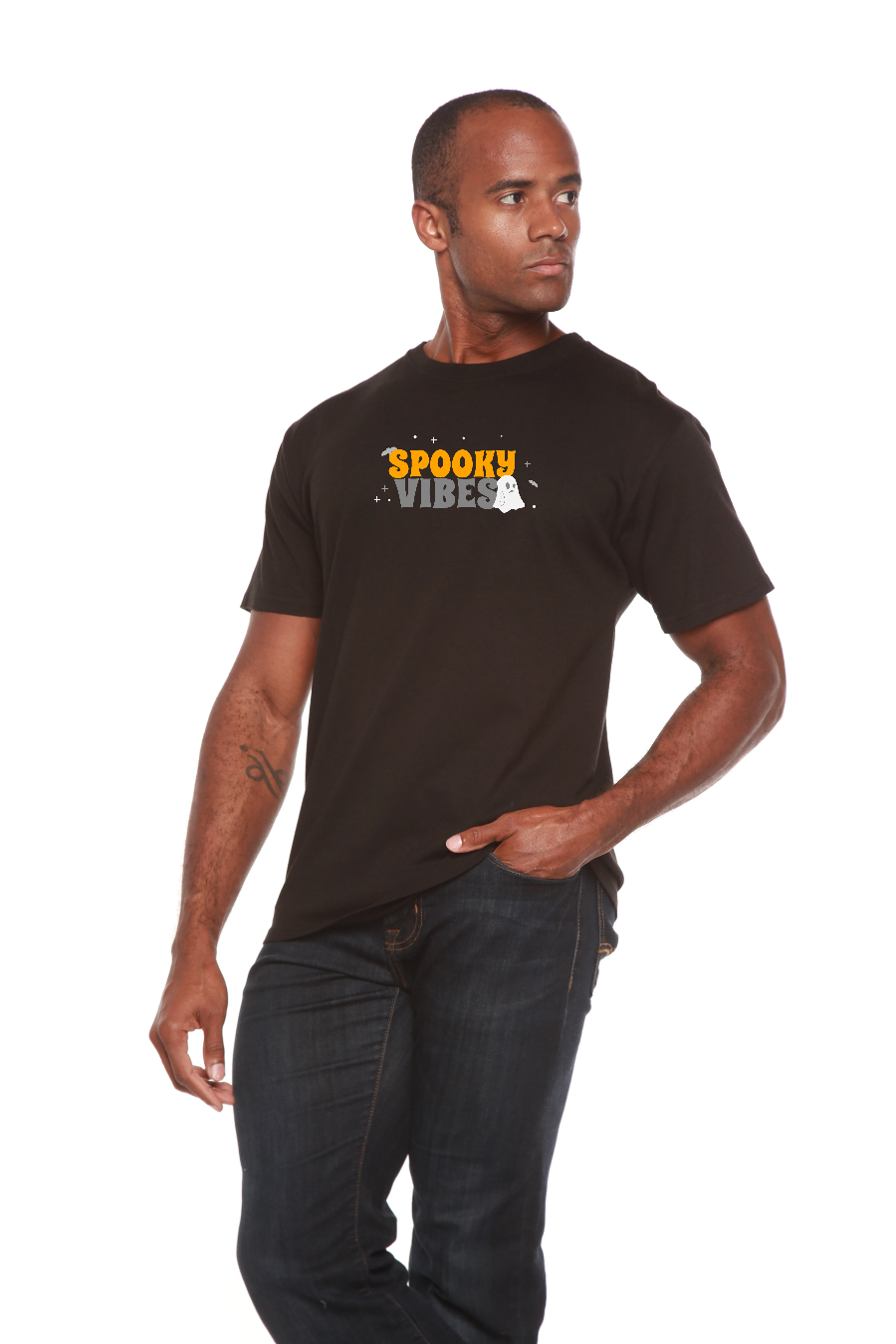 Camiseta estampada de manga corta de viscosa de bambú/algodón orgánico "Spooky Vibes"